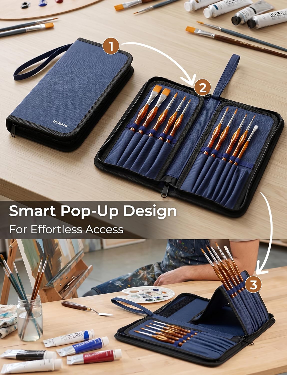 DUGATO Short Brush Holder & Organizer, Canvas Case 5.4 x 10.7 in, Blue