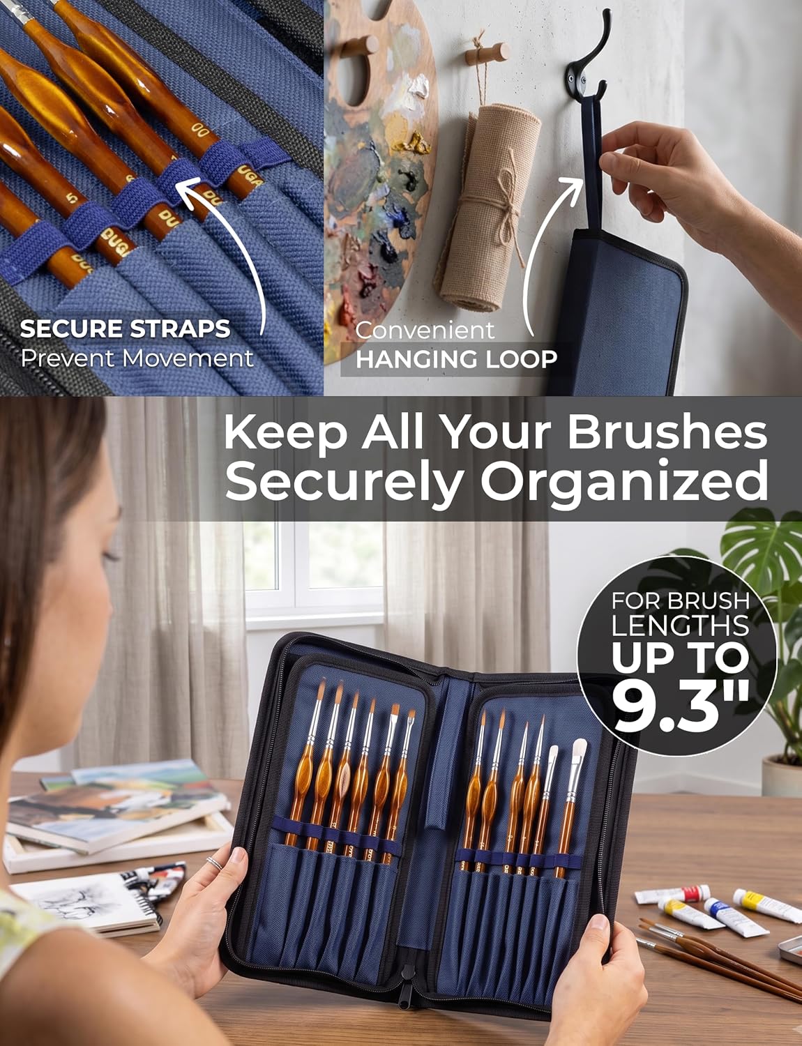 DUGATO Short Brush Holder & Organizer, Canvas Case 5.4 x 10.7 in, Blue