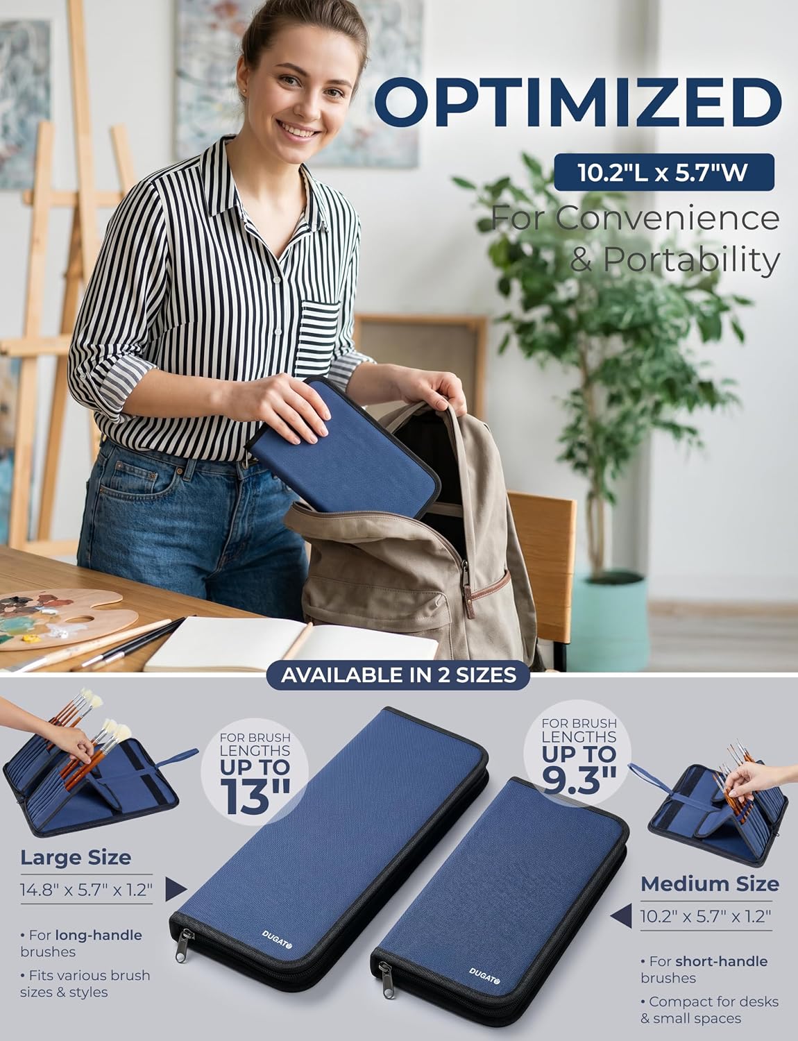 DUGATO Short Brush Holder & Organizer, Canvas Case 5.4 x 10.7 in, Blue