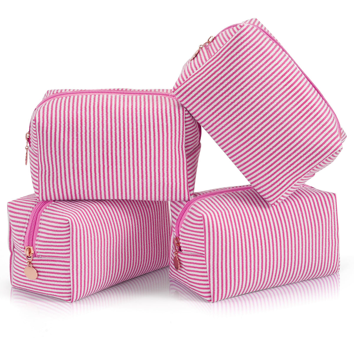 Makeup Bag Travel Toiletry Bag for Women, Small Cosmetic Bags Cute Quilted Cotton Makeup Pouch for Purse Emergency Bag Pencil Case Accessory Bag, Pastel Pink