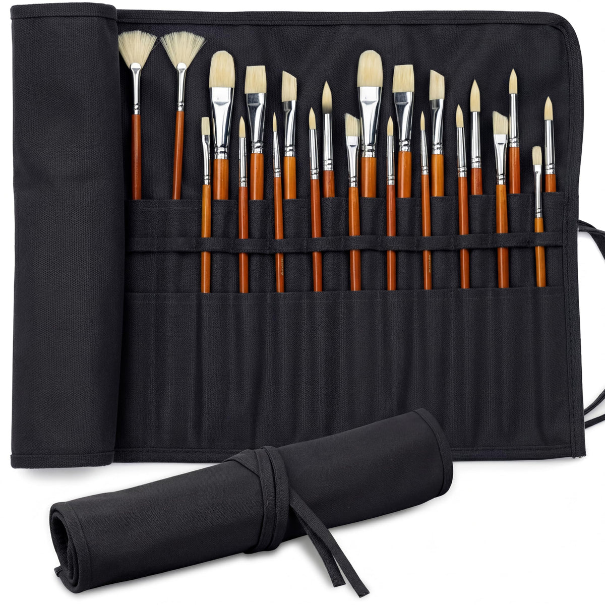 DUGATO 30-Slot Roll-Up Canvas Brush Holder, Army Green