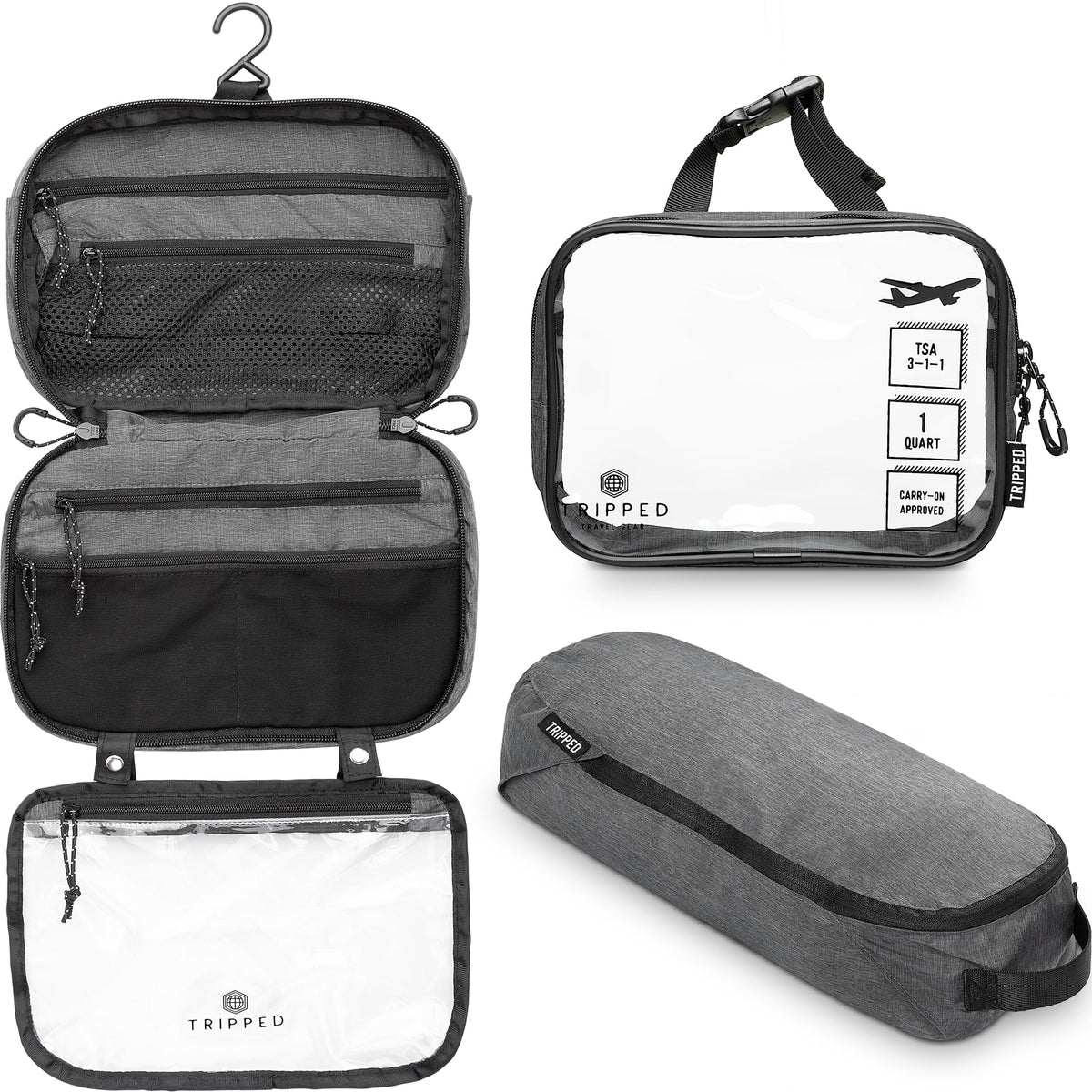 TRIPPED Travel Gear 3-Piece Travel Toiletry Bag Set